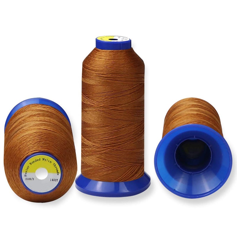 pestor Bonded Nylon Thread for Sewing-Heavy Duty Nylon Thread for Leather, Jeans, Upholstery and Weaving; #69 T70 Size 210D/3 1400 Yardsï¼ˆBright Brownï¼‰ - Image 2